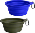 Silicone Collapsible Dog Bowls - 2-Pack, BPA-Free, Dishwasher Safe, Portable and Expandable Travel Feeding Dishes for Dogs and Cats with 2 Carabiners (Army Green, Blue)