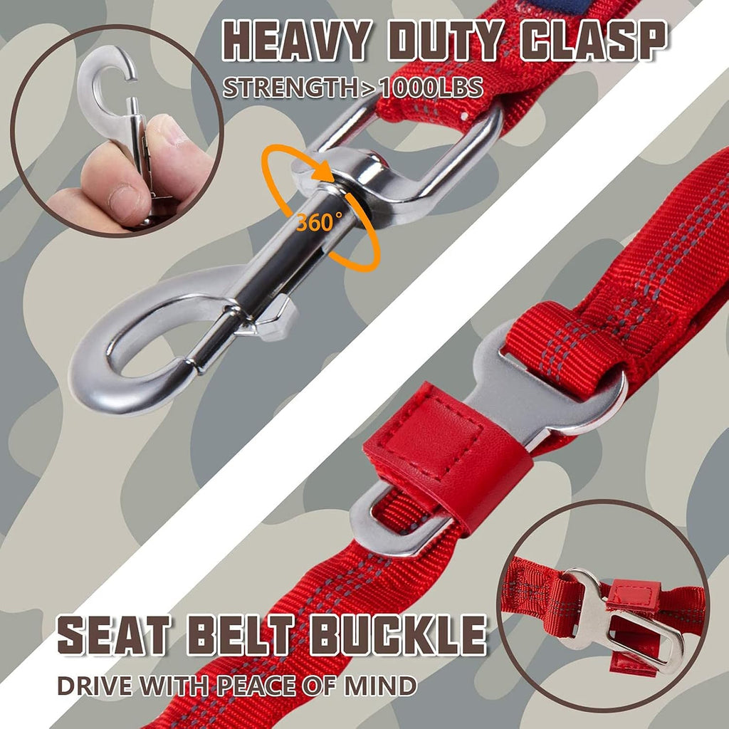 Ultimate Heavy Duty Bungee Dog Leash for Large Breeds - 6FT with Dual Padded Handles and Shock Absorption for No Pull Training - Vibrant Red Color