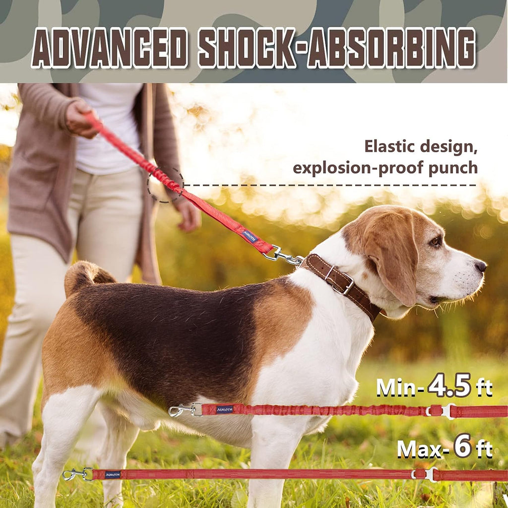 Ultimate Heavy Duty Bungee Dog Leash for Large Breeds - 6FT with Dual Padded Handles and Shock Absorption for No Pull Training - Vibrant Red Color