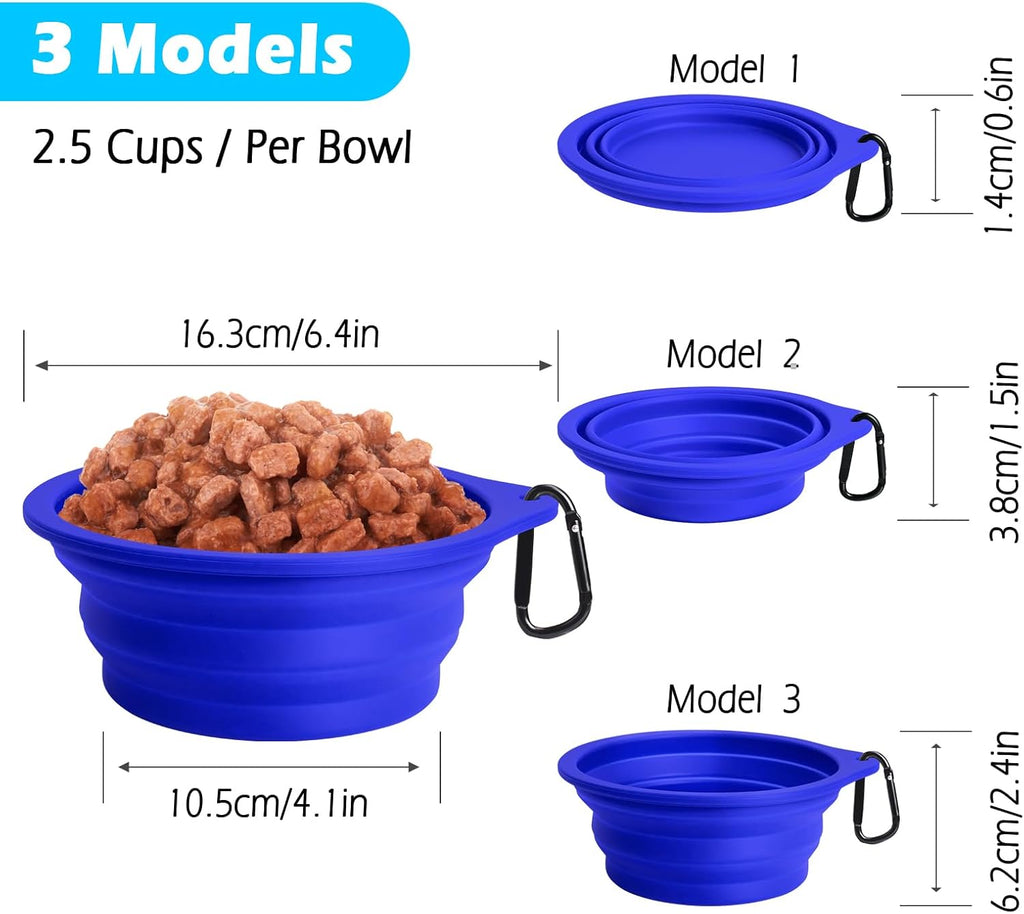 Silicone Collapsible Dog Bowls - 2-Pack, BPA-Free, Dishwasher Safe, Portable and Expandable Travel Feeding Dishes for Dogs and Cats with 2 Carabiners (Army Green, Blue)